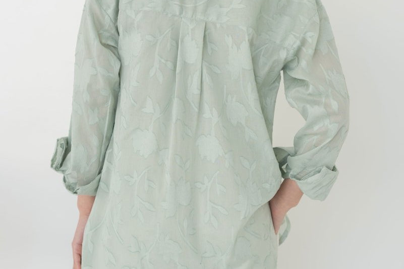 Cocoon Shirt in Floral Appliqué in Mint - Esse - XS - 