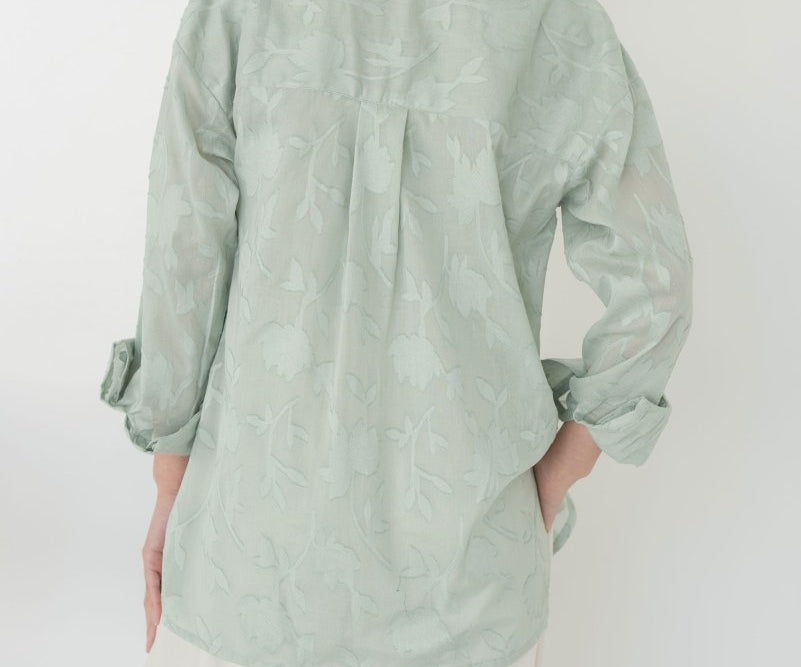 Cocoon Shirt in Floral Appliqué in Mint - Esse - XS - 