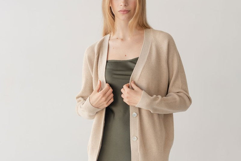 Cotton Cashmere Cardigan - Esse - Warm Sand - One Size - 