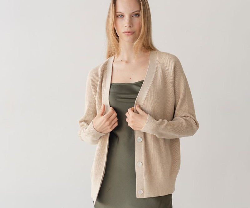 Cotton Cashmere Cardigan - Esse - Warm Sand - One Size - 