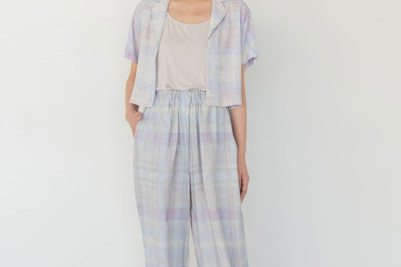 Cropped Shirt - Watercolour Plaid - Esse - Sommer - XS - 