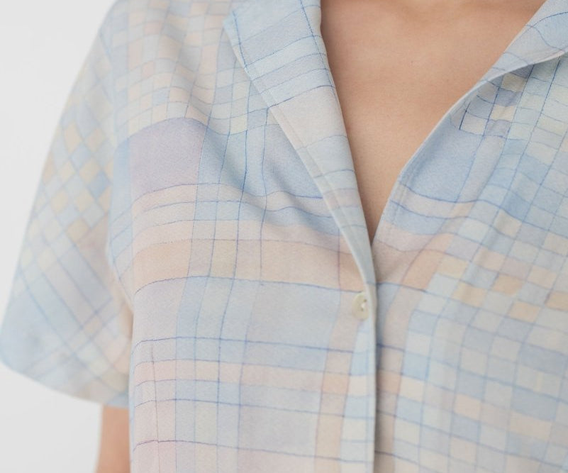 Cropped Shirt - Watercolour Plaid - Esse - Sommer - XS - 