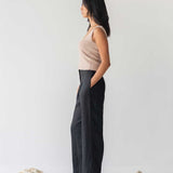 High-waist Linen Pants with Origami Belt - Esse-Black-XXS-None/ Option 1