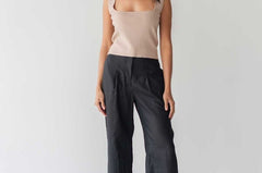 High-waist Linen Pants with Origami Belt - Esse-Black-XXS-None/ Option 1