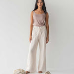 High-waist Linen Pants with Origami Belt - Esse-Cereal-XXS-None/ Option 1