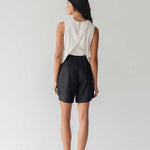 High-waist Linen Shorts with Origami Belt - Esse-Black-XXS-None/ Option 1