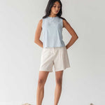 High-waist Linen Shorts with Origami Belt - Esse-Cereal-XXS-None/ Option 1