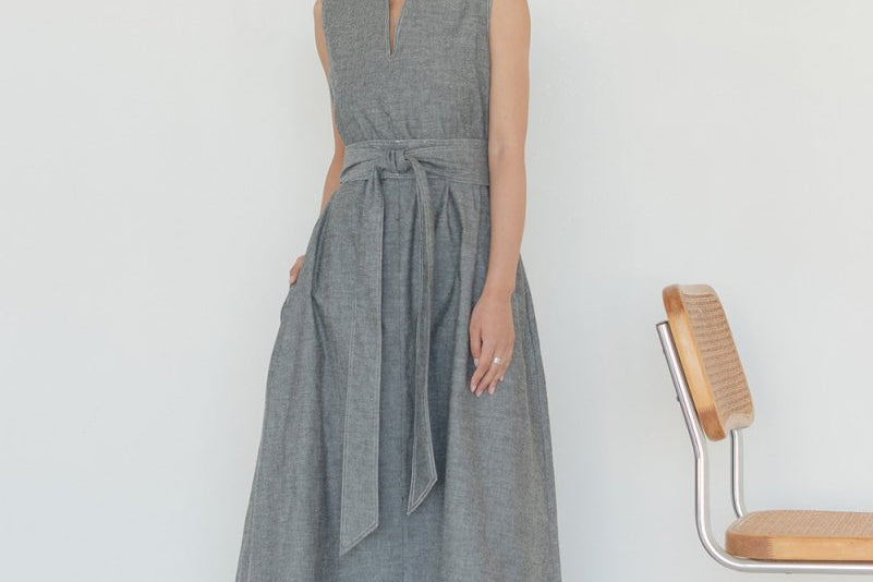 Organic Cotton Maxi Dress in Dark Denim - Esse - XS - 