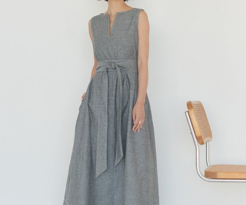 Organic Cotton Maxi Dress in Dark Denim - Esse - XS - 