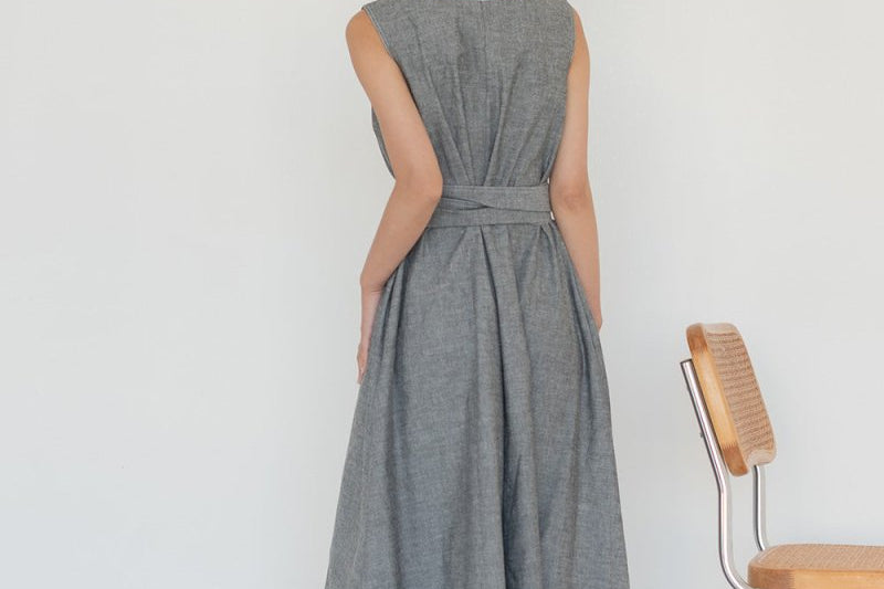 Organic Cotton Maxi Dress in Dark Denim - Esse - XS - 