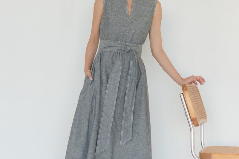 Organic Cotton Maxi Dress in Dark Denim - Esse - XS - 