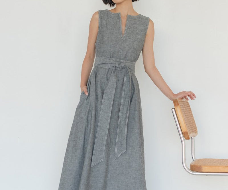 Organic Cotton Maxi Dress in Dark Denim - Esse - XS - 