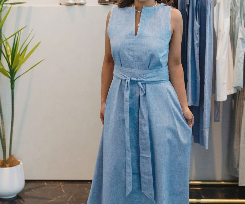 Organic Cotton Maxi Dress in Denim - Esse - Denim - XS - 