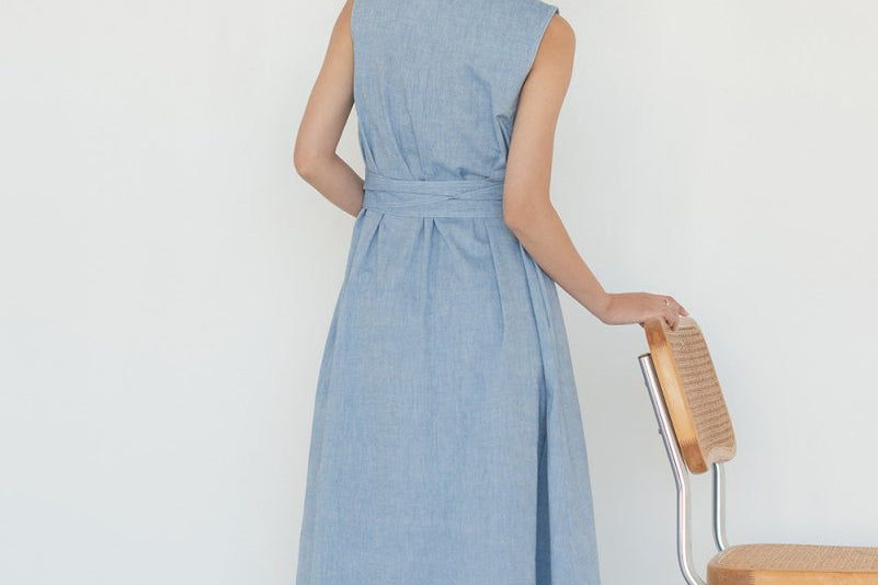 Organic Cotton Maxi Dress in Denim - Esse - XS - 