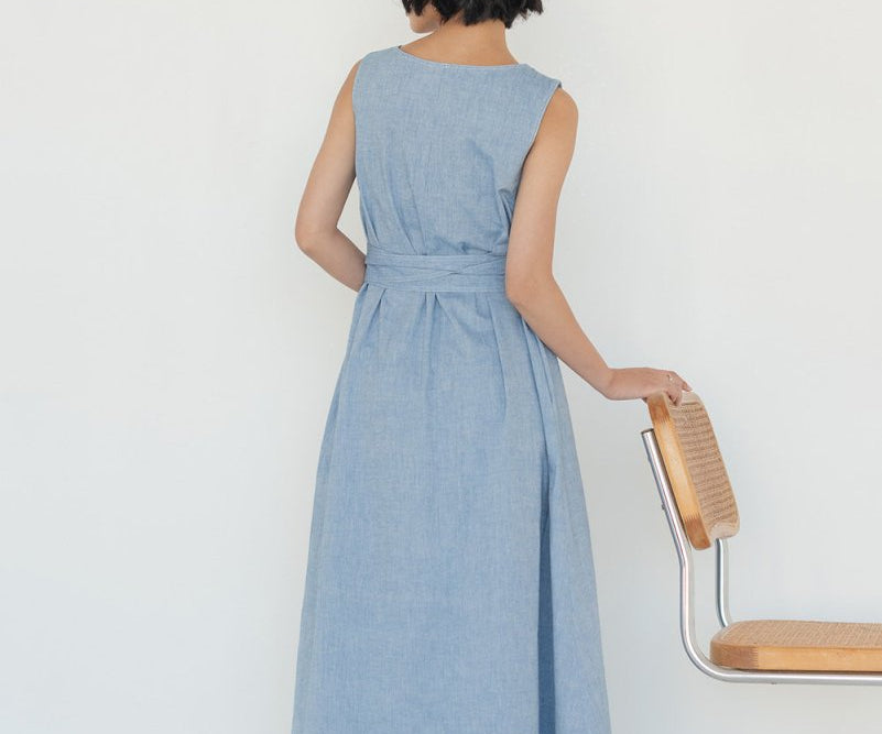 Organic Cotton Maxi Dress in Denim - Esse - XS - 