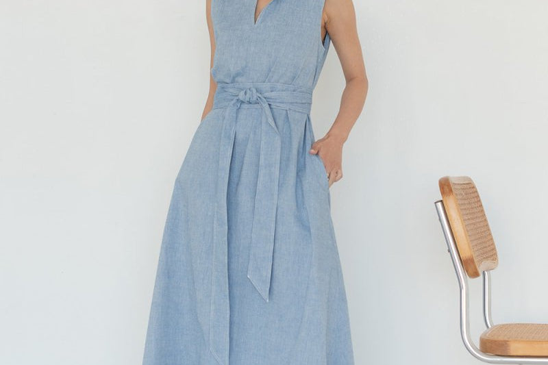 Organic Cotton Maxi Dress in Denim - Esse - XS - 