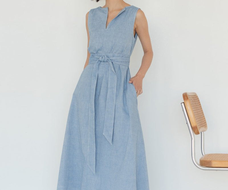 Organic Cotton Maxi Dress in Denim - Esse - XS - 