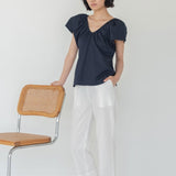 Relaxed Drawstring Capri in White Denim - Esse - XXS - 