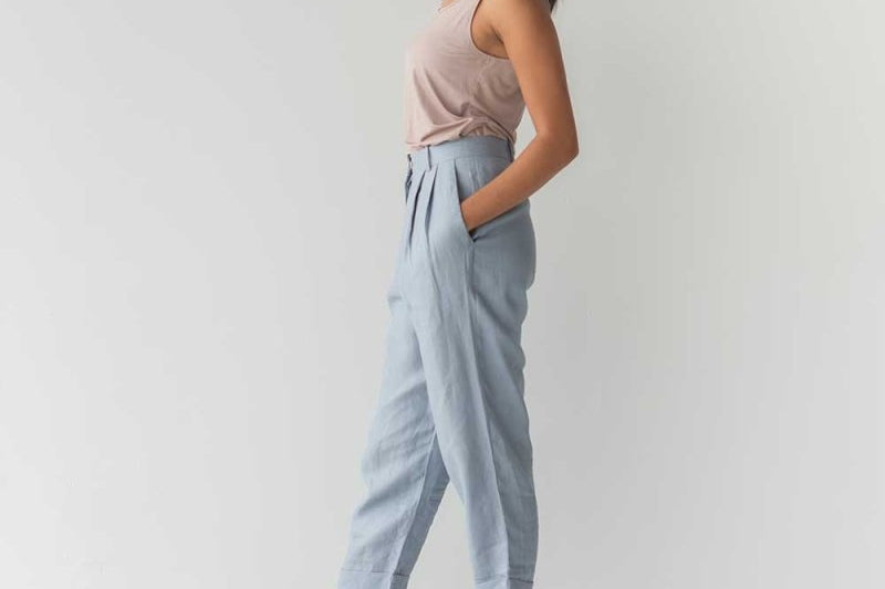 Tailored Cuffed Pants in Dusty Blue - Esse-XXS (MTO)-Option 1-
