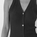 V - Neck Knit Vest in Black - Esse - S - 