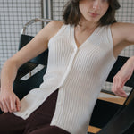 V - Neck Knit Vest in White - Esse - S - 