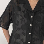 Wide Lapel Shirt in Floral Appliqué - Esse - Mint - XXS - 