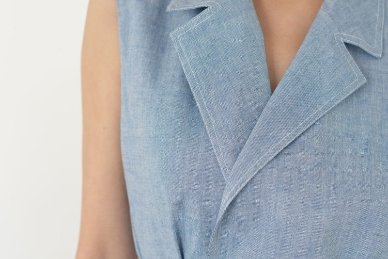 Wrap Vest in Denim - Esse - Sky Blue - XS - 