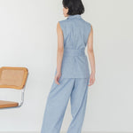 Wrap Vest in Denim - Esse - Sky Blue - XS - 