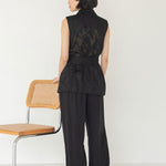 Wrap Vest in Floral Appliqué - Esse - Black - XXS - 