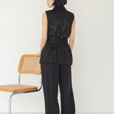 Wrap Vest in Floral Appliqué - Esse - Black - XXS - 