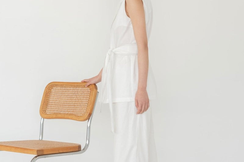 Wrap Vest in White Denim - Esse - White - XS - 