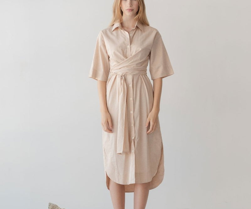 Faux Wrap Shirt Dress - Esse-Warm Clay-XXS (MTO)-None/ Option 1