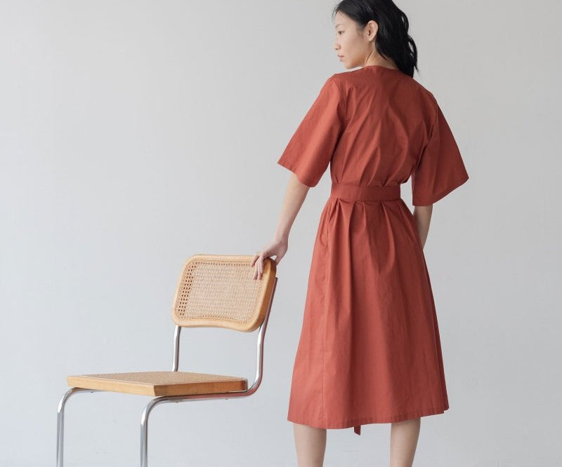 Maxi Dress with Detachable Belt - Esse-Terracotta-XXS-