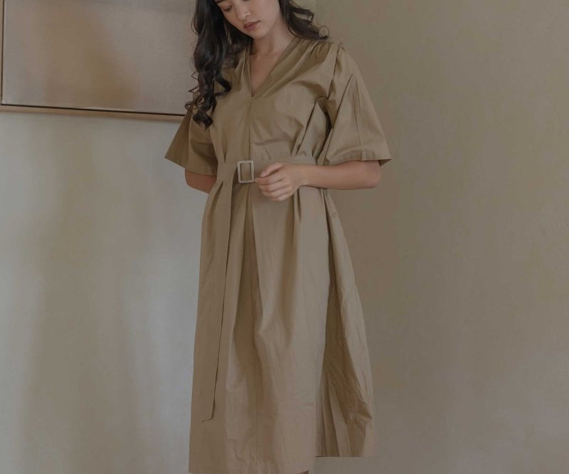Maxi Dress with Detachable Belt - Esse-Warm Sand-XXS-