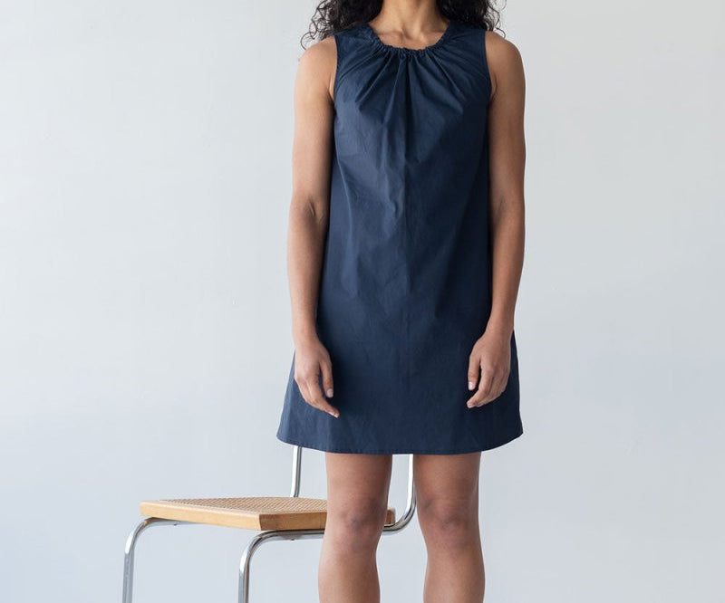 Organic Cotton Drawstring Dress - Esse-Nautical Blue-XXS-