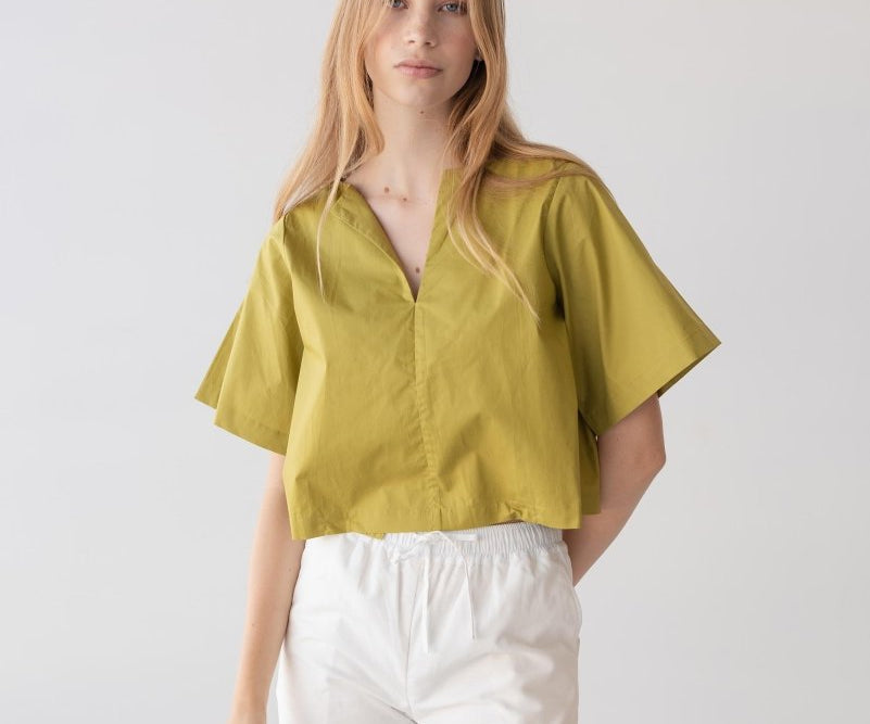 Organic Cotton Sleeved Top - Esse-Chartreuse-XXS-