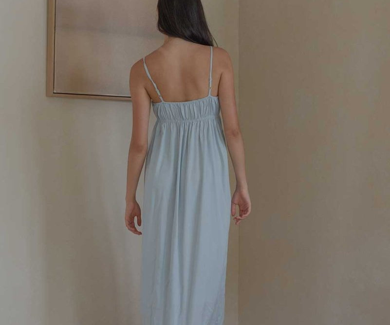 Ruched Bodice Dress in Sky Blue - Esse-XS--