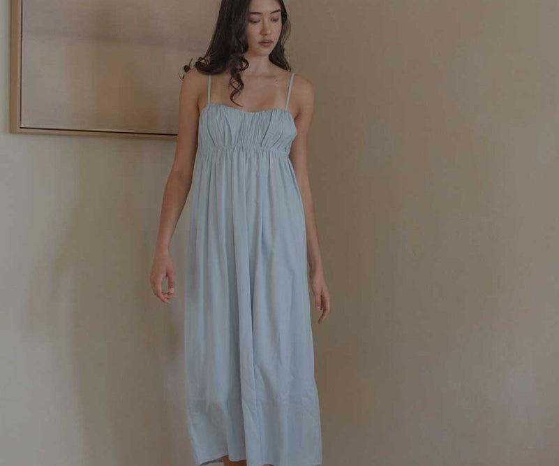 Ruched Bodice Dress in Sky Blue - Esse-XS--