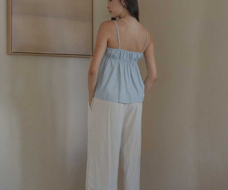 Ruched Bodice Top in Sky Blue - Esse-XS--