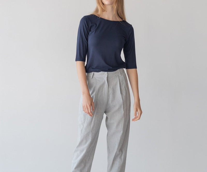Tailored Cuffed Pants in Washi Cotton Blend - Esse-Nautical Blue-XXS (MTO)-Option 1